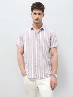 U.S. Polo Assn. Denim Co. - Light Brown Striped Regular Fit Cotton Men's Shirt