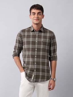 U.S. Polo Assn. Denim Co. - Brown Windowpane Regular Fit Cotton Men's Shirt