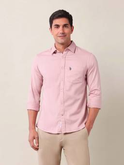 U.S. POLO ASSN. - Light Pink Solid Tailored Fit Cotton Men's Shirt