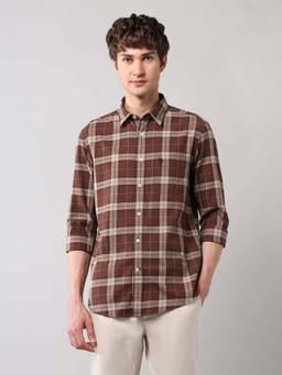 U.S. Polo Assn. Denim Co. - Brown Checked Regular Fit Cotton Men's Shirt