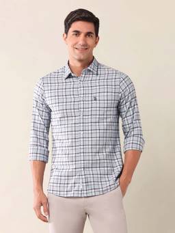 U.S. POLO ASSN. - Light Grey Checked Tailored Fit Cotton Men's Shirt