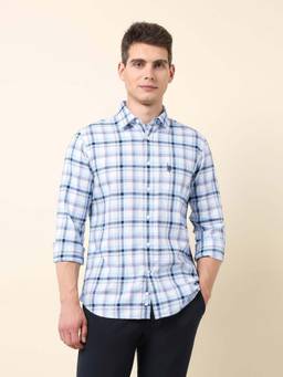 U.S. POLO ASSN. - Light Blue Checks Tailored Fit Cotton Men's Shirt