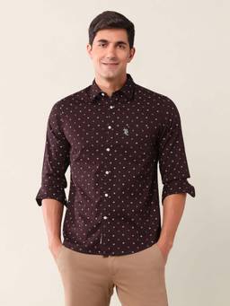 U.S. POLO ASSN. - Burgundy Printed Tailored Fit Cotton Men's Shirt