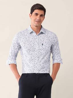 U.S. POLO ASSN. - White Floral Tailored Fit Cotton Men's Shirt