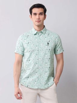 U.S. Polo Assn. Denim Co. - Light Green Floral Regular Fit Cotton Men's Shirt