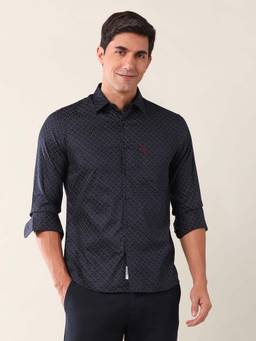 U.S. POLO ASSN. - Navy Blue Tailored Fit Cotton Men's Shirt