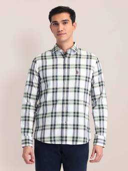 U.S. POLO ASSN. - White Checked Tailored Fit Cotton Men's Shirt