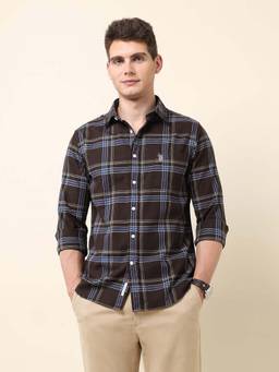 U.S. POLO ASSN. - Brown Checked Tailored Fit Cotton Men's Shirt