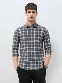 U.S. Polo Assn. Denim Co. - Dark Grey Checks Regular Fit Cotton Men's Shirt