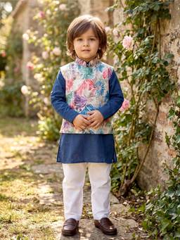 Lil Pitaara - Pure Cotton Kurta With Pajama And Nehru Jacket