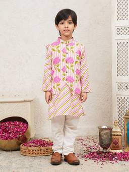 Lil Pitaara - Pure Cotton Kurta With Pajama And Nehru Jacket