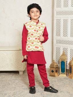Lil Pitaara - Pure Cotton Kurta With Pajama And Nehru Jacket