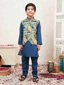 Lil Pitaara - Pure Cotton Kurta With Pajama And Nehru Jacket