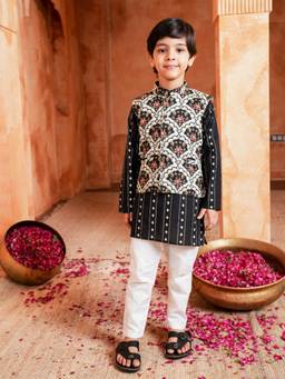 Lil Pitaara - Pure Cotton Kurta With Pajama And Nehru Jacket