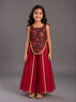 The Little Tales - Maroon Printed Top With Palazzo