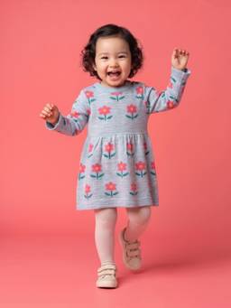 Nautinati - Baby Girls Floral Knit A-Line Round Neck Frock