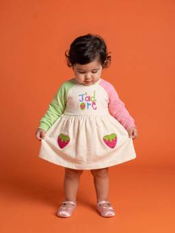 Nautinati - Baby Girls Strawberry Sweatshirt Dress With Strawberry Applique Pocket