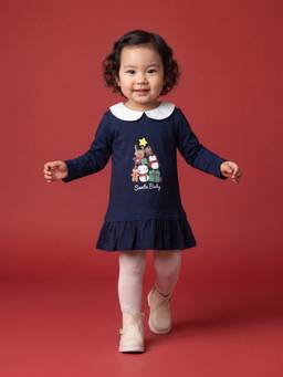 Nautinati - Baby Girls Santa Christmas Sweatshirt Dress