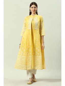 Biba - Yellow Straight Kurta (Set of 2)