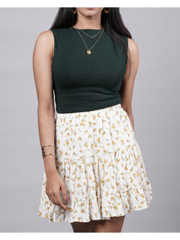 French Theory - Cream Ruffle-Tiered Mini Skirt With Dainty Prints