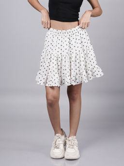 French Theory - White Ruffle-Tiered Mini Skirt With Dainty Prints