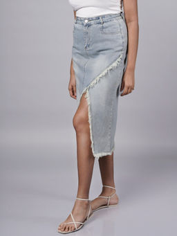 French Theory - Gen Z'S Y3K Blue Vibe Fringy Denim Skirt