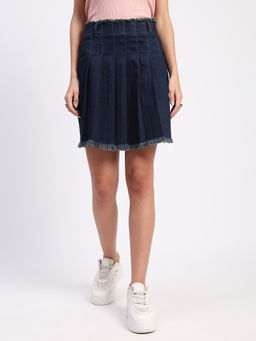 Global Republic - Blue Cotton Blend Solid Mini Skirt For Women