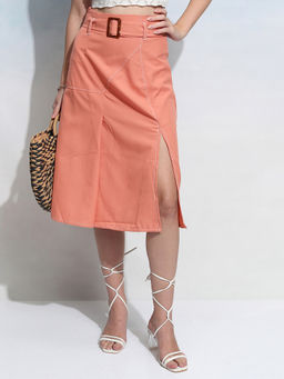 TOKYO TALKIES - Women Orange Paneled Knee Length Skirt