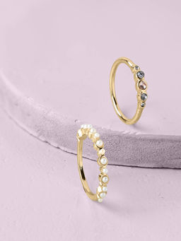 Accessorize London - Women White & Gold Embellished Rings (Pack of 2)