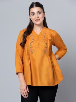 Bani Women - Womens Top Floral Embroidery Mustard
