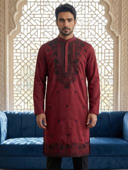 Jompers - Men Maroon Classic Silk Blend Kurta