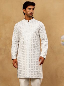 Jompers - Men Grey Rayon Sequin Embroidered Kurta