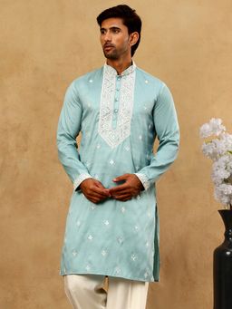 Jompers - Men'S Blue Festive Cotton Blend Kurta