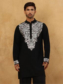 Jompers - Men Black Japanese Fabric Embroidered Kurta
