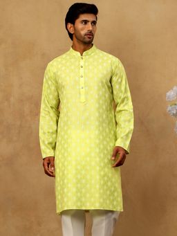 Jompers - Men Green Classic Ethnic Print Cotton Blend Kurta