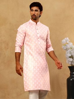 Jompers - Men Pink Classic Ethnic Print Cotton Blend Kurta