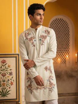 Jompers - Men White Japanese Imported Fabric Embroidered Kurta