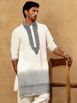Jompers - Men White Japanese Imported Embroidered Kurta