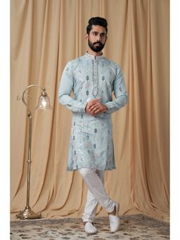 EKATVA ETHNIC - Men Sky Blue Muslin Mirror and Embroidered Kurta with Pyjama