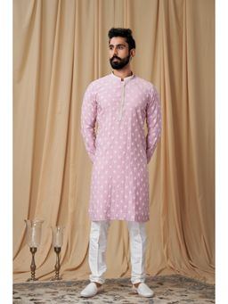 EKATVA ETHNIC - Men Onion Pink Muslin Allover Embroidered Kurta with Pyjama