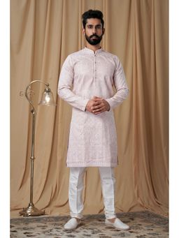 EKATVA ETHNIC - Men Baby Pink Art Silk Embroidered Kurta with Pyjama
