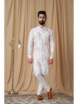 EKATVA ETHNIC - Men White Georgette Embroidered Kurta with Pyjama