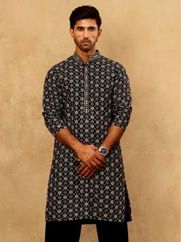 Jompers - Men Black Viscose Rayon Embroidered Sequin Kurta