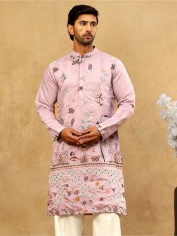Jompers - Men Purple Silk Blend Floral Embroidered Kurta