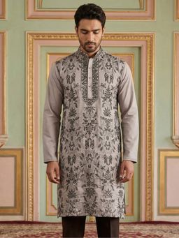 Jompers - Men Beige Embroidered and Sequins Kurta