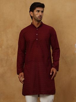 Jompers - Men Maroon Ethnic Chikankari Kurta