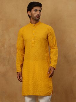 Jompers - Men Mustard Ethnic Chikankari Kurta