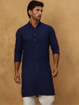 Jompers - Men Navy Blue Ethnic Chikankari Kurta