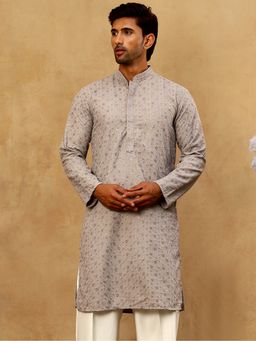 Jompers - Men Cotton Grey Chikankari Sequins Kurta