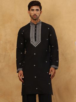 Jompers - Men Silk Blue Blend Embroidered Kurta